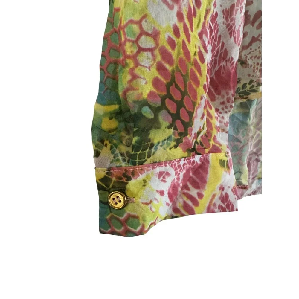 Sans Souci Sheer Button-Up Womens Small Polyester Multicolor Blouse Floral Boho - Picture 4 of 8
